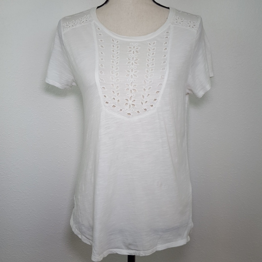 Lucky Brand White Eylelet Patterned Top, Size Xs